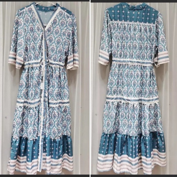 NEW! 5 STAR Boho Gypsy Button down Maxi Dress - Picture 5 of 6
